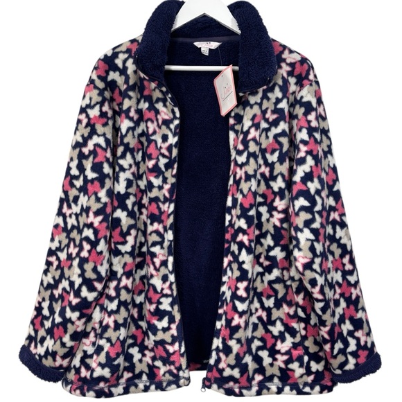 Julipa Butterfly Fleece Navy Blue Pink Jacket Women's Size 16 NWT - Picture 6 of 13